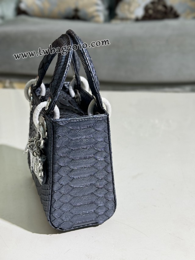 Dior专柜新款Lady女包迪奥高仿原单蟒蛇皮Ladymini三格戴妃手提单肩包 djfk1523